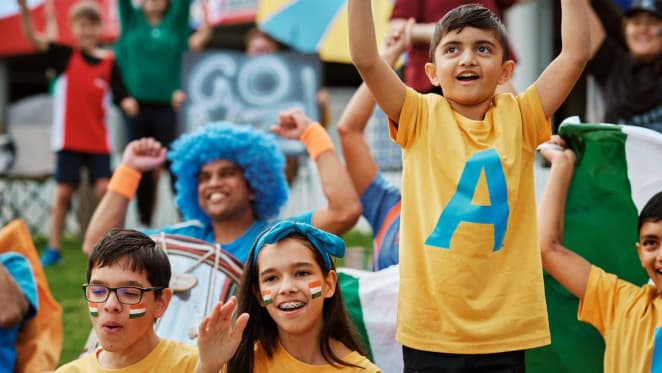 Cricket fans cheering supporting India